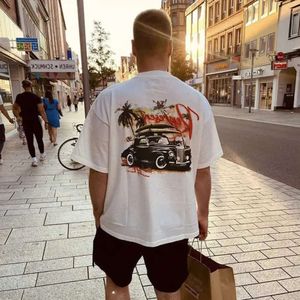 Men S Coconut Tree Vintage Car Print Kort ärm Casual Loose T Shirt CFD