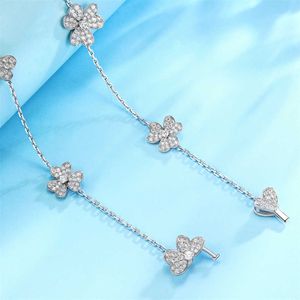 High luxury brand jewelry designedVan Necklace for lovers Flowers Clover S925 Silver Luxury Full Diamond Flower Neckchain SX0L