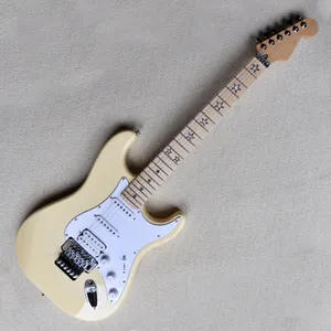 Light Yellow Floyd Rose Electric Guitar with SSH Pickups Maple Fretboard Star Inlays White Pickguard Can be customized
