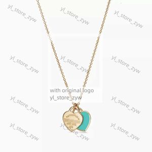 Blue box TF Classic designer tiffanyjewelry Women Thome s Sterling Silver Double Heart Plate Pendant with Drip Glue and Diamond Plated tiffanyjewelry necklace a6b