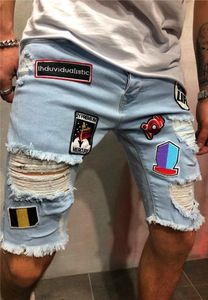 Sommar rippade män shorts rakt löst tiggare hål denim high street hip hop manliga jeans 2203218612469