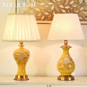 Lampy stołowe Ceramiczne salon sypialnia sypialnia nocna dekoracja domowa kwiatowy retro oświetlenie żółte zdalne biurko kontrolne