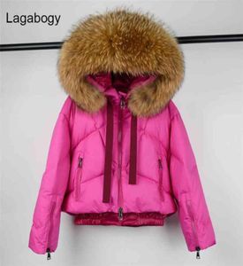Lagabogy Top Quality Winter Coat Women Large Raccoon Fur Frued 90 White Duck Down Down Parkas Snow Snow Puffer Jackets 2108233190016