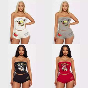 Sexy Women Tracksuit Designer Women's Two Piece Sleeveless Top And Shorts Set 2024 Womans Clothing Pop Art Printed Wrapped Chest Short Pants Sets