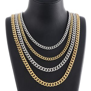 Hip Hop Stainless Steel Cuban Chain Necklace Simple 18K Real Gold Plated Jewelry 3374