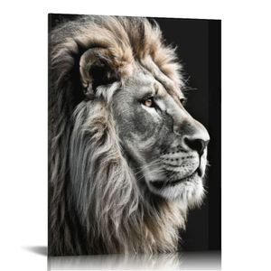 Черно -белое стеновое искусство льва - идеально подходит для декора в мужской комнате