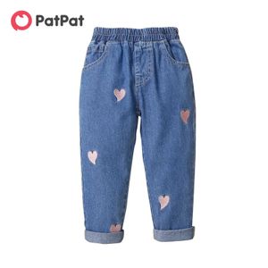 Jeans Jeans Heart shaped embroidered elastic blue denim jeans for young girls suitable for soft and comfortable summer WX5.27