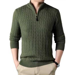 Herrtröjor 2023 Vinterhänskvart ZIP -tröja Slim Fit Casual Sticked Turtleneck Pullover Mock Neck Polo Sweater Q240527