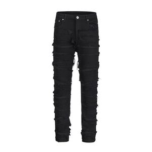 22SS Denim Pants High Street Sching czarny wysokiej jakości Slim Fit Men's Women's Casual 285H