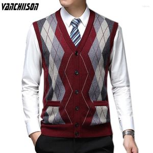 Men's Vests Men Vintage Sweater Cardigan Sleeveless Knit Buttons Down Patchwork 6% Wool Thick Warm For Autumn Winter 00259