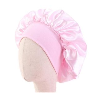 Beanie/Skull Caps Elastic Solid Color Satin Night Sleep Hats For Children Children Hair Care Bonnet Head er Wide Band Drop Delivery Fashio DH6XO