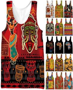 Tanque de tanques impressos africanos Mulheres Mulheres com mangas casuais camiseta Dashiki Folkcustom Roupas 2022 Summer Sports Fitness Oneck Vest1864799