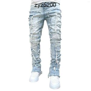 Jeans jeans abita regolare uomo impilato uomini angosciati disturbati pantaloni in denim dritti vestiti streetwear jean black bianchi