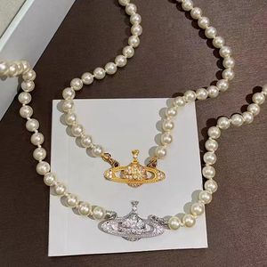 Saturn Halskette Perlenkette Designer Halskette Perlen Diamant Tennis Halskette Frauen Goldkette Silber Kette Retro Mode Style Modeartikel
