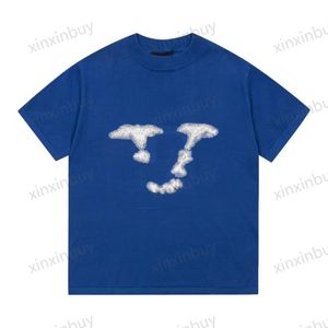 Xinxinbuy Männer Designer Tee T-Shirt 23SS Buchstaben Weißer Wolken Jacquard Strick kurz Ärmel Baumwolle Frauen Schwarz Blau XS-2xl 221m