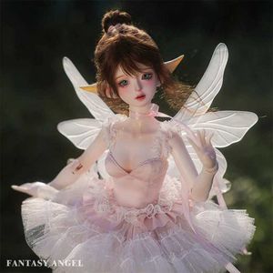 Dolls 1/4 Daphne Pink Princess BJD Doll LDS Body with Flower Magic Elf EAR Connected Transparent Wing Fairy Girll Ball Jointed Dolls Y240528