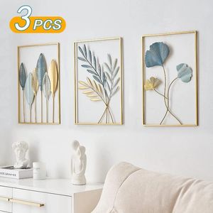 Dekorativa figurer 3st Nordic Home Wall Decor Metal Ginkgo Leaf Stickers Macrame Hanging Room Accessories Ledge