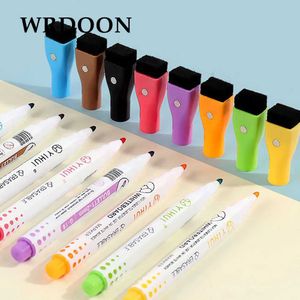 Watercolor Brush Pens Markers 8 magnetic dry erasing markers for childrens drawing whiteboard pens thin pointed water-based with erasable cap magnets WX5.27