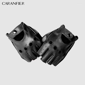 Caranfieri Mens本物の革の手袋スリップ耐性ハーフフィンガーシープスキンフィンガーレスジムフィットネスドライビングメングローブMoto12531