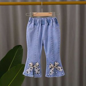 Jeans Jeans Baby womens jeans 2024 new spring outfit suitable for Flared Pants childrens casual Trousers girls jeans Trousers WX5.27
