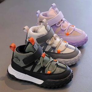 Childrens Sneakers Autumn Winter Boys Sport Shoes Girls Plush Cashmere Warm Lined Casual Studnet Teen Running Flats 240528