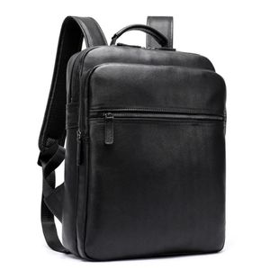 Luuafn Classic Design Backpack de laptop preto da bolsa de computador de couro genuíno com conector de cabo USB Men Daypack 1838