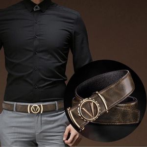 Men leather fashion personality young business leisure cowhide belt middle-aged smooth buckle A4 294d