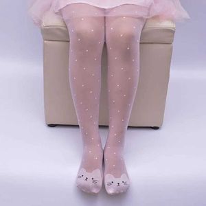 Crianças de gato gato pontos finos de verão branco kawaii calças justas para crianças meninas meninas garotas pura meia -calça de alta qualidade de dança meias y240528