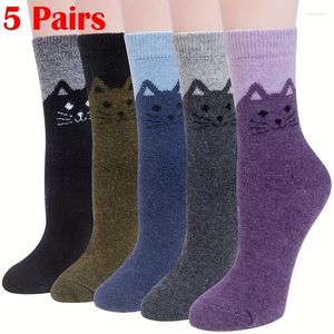 Women Socks Warm Postpartum Thicken Female Indoor Cute Medium Hose Floor Cartoon Sports Sock Snow Casual Women's Pairs/Set 5 Tube Wool