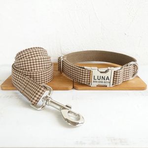 Personlig husdjurskrage Anpassad typskylt ID -tagg Justerbar kostym Fiber Kaffe Bruna Cat Dog Cellars Lead Leash 240524