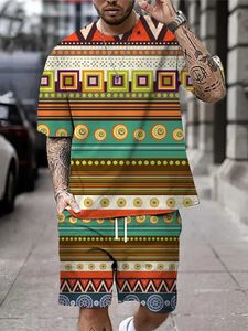 Męskie dresy letnie męskie garnitur Street Codzienne mąki Męskie T-shirt z krótkim rękawem na zewnątrz Wygodne oddychane szorty boho w stylu 3D Q240527