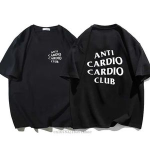 Herr t-shirts plus size anti cardio club t shirt gym liv bokstav tryck t-shirt bomull t-shirt för kvinnor män kläder överdimensionera manlig tee sommar y240522