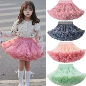 1-8t Lace Girls Fluffy Chiffon Pettiskirt Solid Colors Tutu Shairts Girl Dance Skirt Christmas Papticoat Tulle B062 L2405