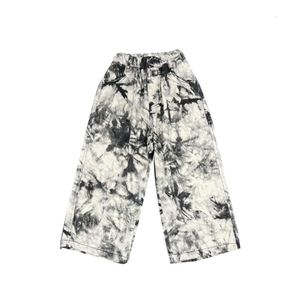 Fashion Print Tie Die Boys Pants Korean Children's Clothing Kids Clothes Casual Denim Elastic Waist Trousers L2405