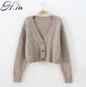 HSA Fall Fashion Short Croped Cardigans Button Up V Neck ED Casual Knitting Jumpers Black Cardigans Sueter Feminino 2011278186726