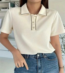 Women's Polos 2024 Spring Womens Solid Color Button T-shirt Spring/Summer Leisure Office Short sleeved Shirt Y240527
