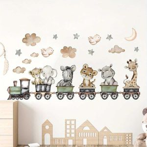 Wall Decor 1pc Cartoon Animals Elephant Leopard Giraffe Train Wall Stickers for Childrens Room Decor Kids Room Living RoomDecoration d240528