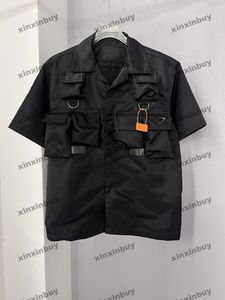 xinxinbuy Men designer Tee t shirt 2024 Italy Milan Nylon Multiple pockets short sleeve cotton women black white M-2XL
