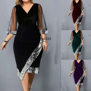 dresses 2023 New Golden Velvet Irregular Sequin Perspective Mesh Women's Dress