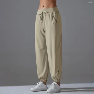 Calça feminina de cintura alta gelo seda roupas finas roupas juvenil casual slim solto