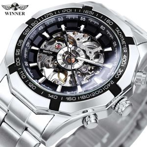 Armbandsur vinnare klassiska mens skelett självlysande mobiltelefon rostfritt stål band lyxmärke Forsing Watch T240524
