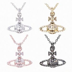 Designer Viviane Westwood Necklace Saturn Full Diamond Light Luxury Ins Style Small Classic Personality Adjustable Necklaces T7fD#