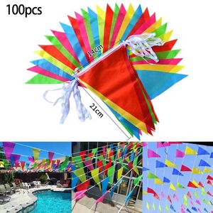 Banners Streamers Confetti 50m Bandeiras de triângulo multicolorido Banner Banner Triangle Garland para o jardim de jardim de jardim de jardim de jardim de casamentos Decoração de rua D240528