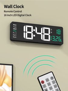 16 -дюймовые цифровые настенные часы Большие светодиодные будильники. Продолжительные часы дистанционное управление Дата недели температура двойная тревога Время 240528
