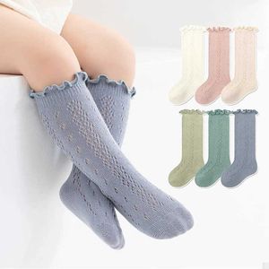 Kids Socks 6 Colors Baby Girl Socks Mesh Knee High Sock 2024 Spring Summer Kids Long Thin Cotton Breathable Toddler Ruffle Princess Socken d240528