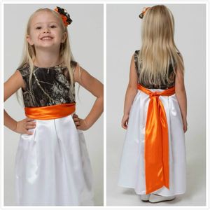 Lovely Camo Flower Girl Dresses for Weddings 2015 Jewel Neck Camouflage Forest Flower Girls Wear with Belt Realtree Girl Pageant Gowns 239J