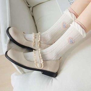 Frauen Socken elastischer erfrischender Streifen dünne koreanische Glas Seide Transparent Lackins Cartoon Print Strumpf