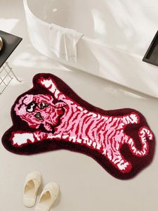 Tapete de tapete tufado tigre de animais rosa para banheiro quarto infantil viva lã de lã de lã de lã de lã de banheiro decoração de casa