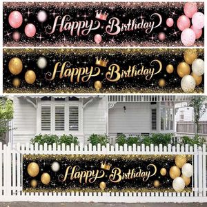 Banners Streamers Confetti Black Gold Happy Birthday Banner Birthday Party Decoration Baby Shower Background Decor Bunting Garland Banners Hanging Flags d240528
