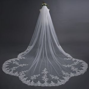 Best Selling Luxury Real Image Wedding Veils Three Meters Long Veils Lace Applique Crystals Cathedral Length Cheap Bridal Veil 246f